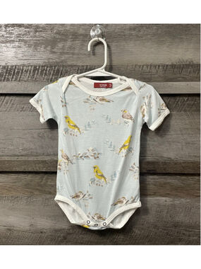Baby Milkbarn blue Bird Print super soft bamboo Bodysuit 6-12 Months